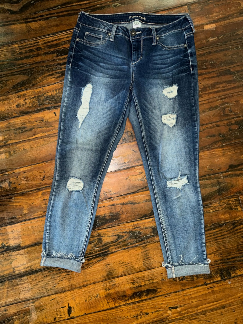 Maurices Dark Blue Distressed Skinny Jeans